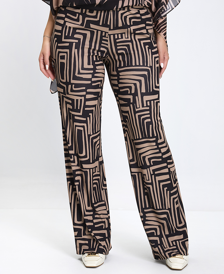 Donna Vita Γυναικείο Παντελόνι με Γραμμικό Μοτίβο Wide Leg σε Nude Τόνους