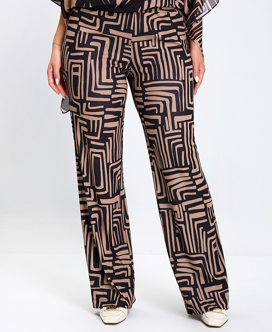 Donna Vita Γυναικείο Παντελόνι με Γραμμικό Μοτίβο Wide Leg σε Nude Τόνους