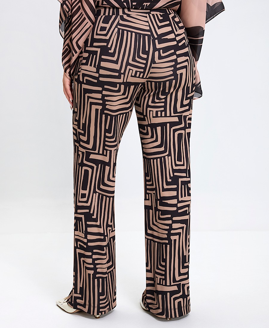 Γυναικείο Παντελόνι με Γραμμικό Μοτίβο Wide Leg σε Nude Τόνους φωτογραφία