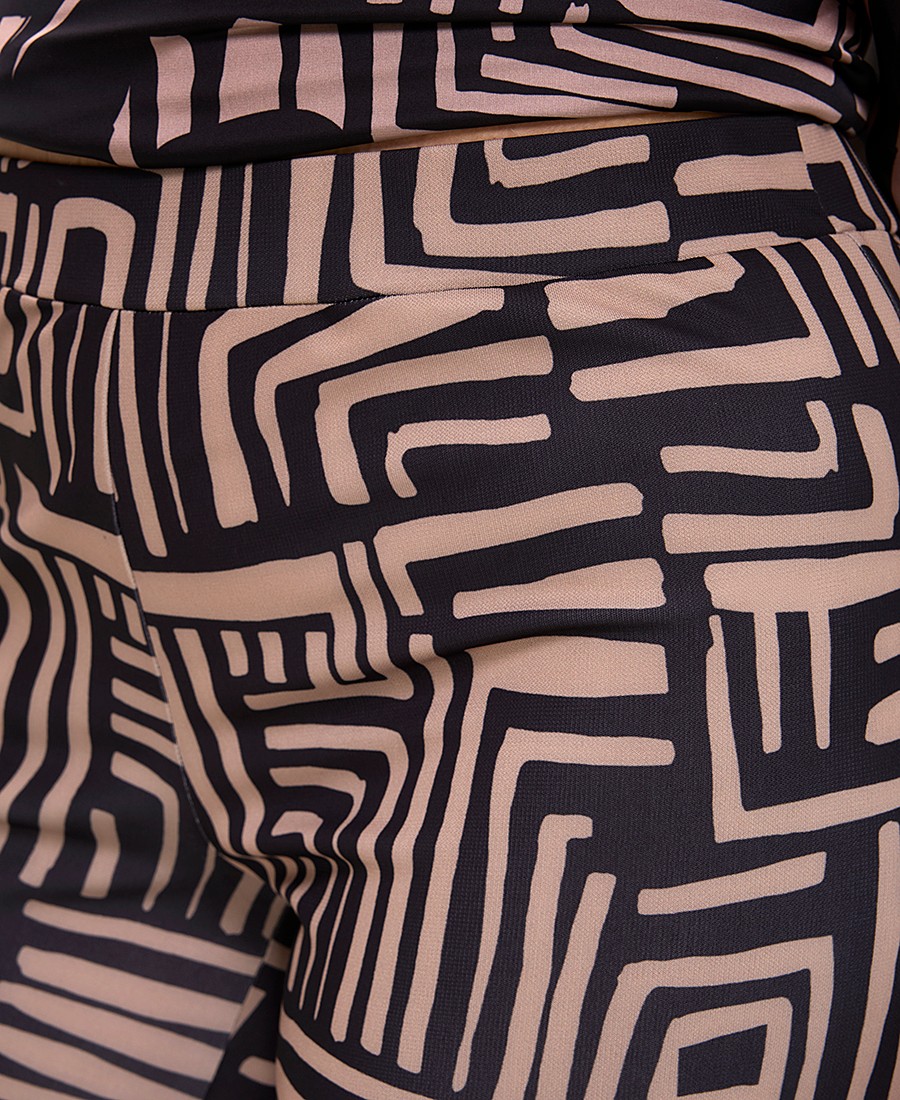 Γυναικείο Παντελόνι με Γραμμικό Μοτίβο Wide Leg σε Nude Τόνους φωτογραφία