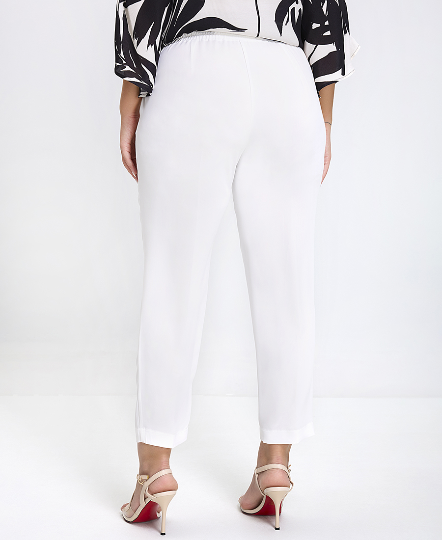Γυναικείο Παντελόνι με Λάστιχο και Κορδόνι Regular Fit σε Λευκό φωτογραφία