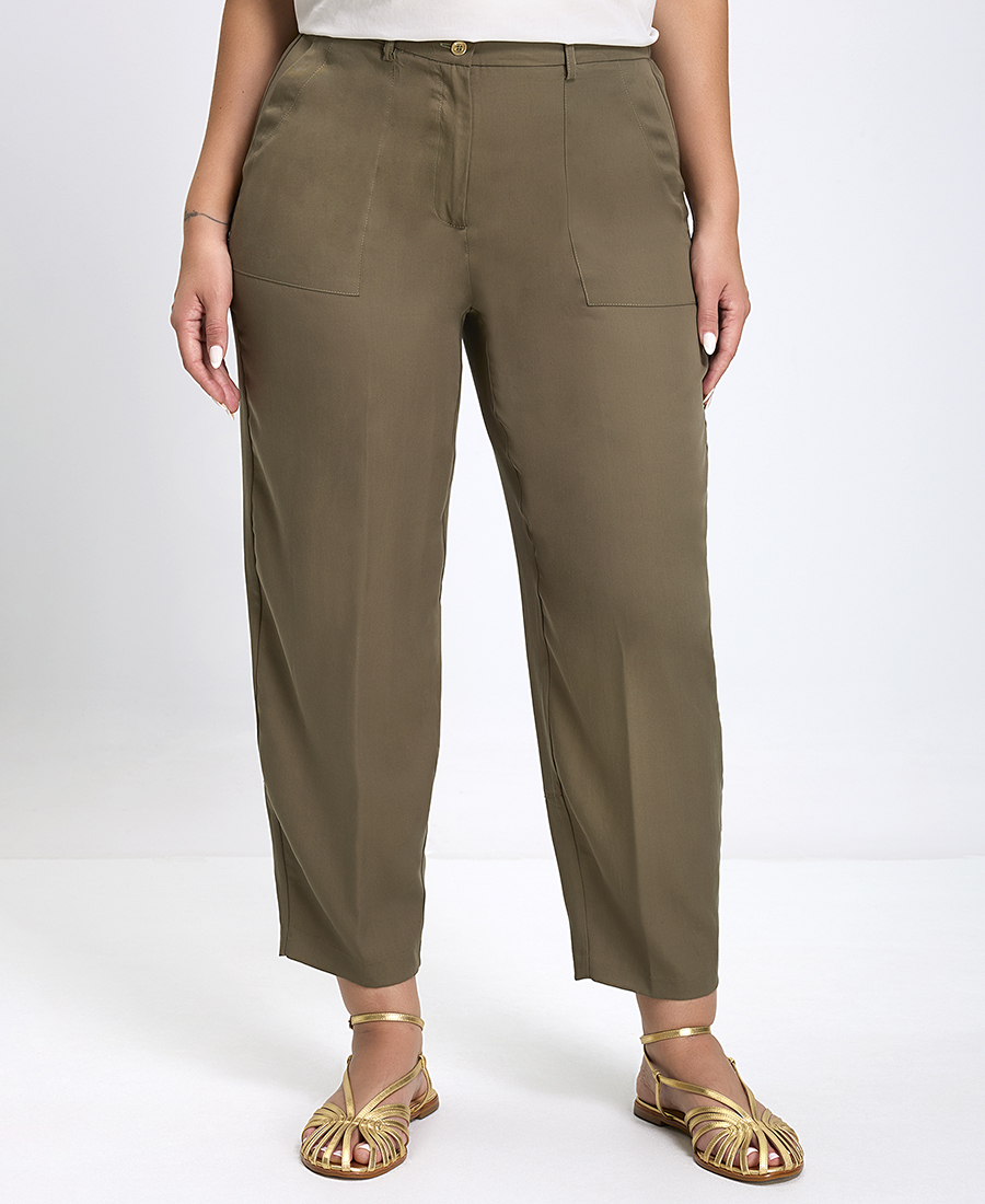 Donna Vita Γυναικείο Παντελόνι Tapered Fit Lyocell Με Ελαστική Μέση Χακί