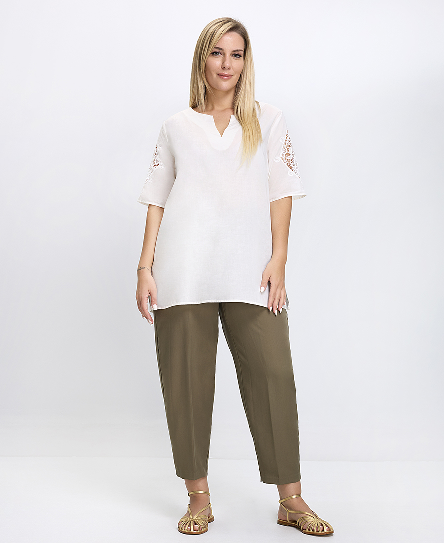 Γυναικείο Παντελόνι Tapered Fit Lyocell Με Ελαστική Μέση Χακί φωτογραφία