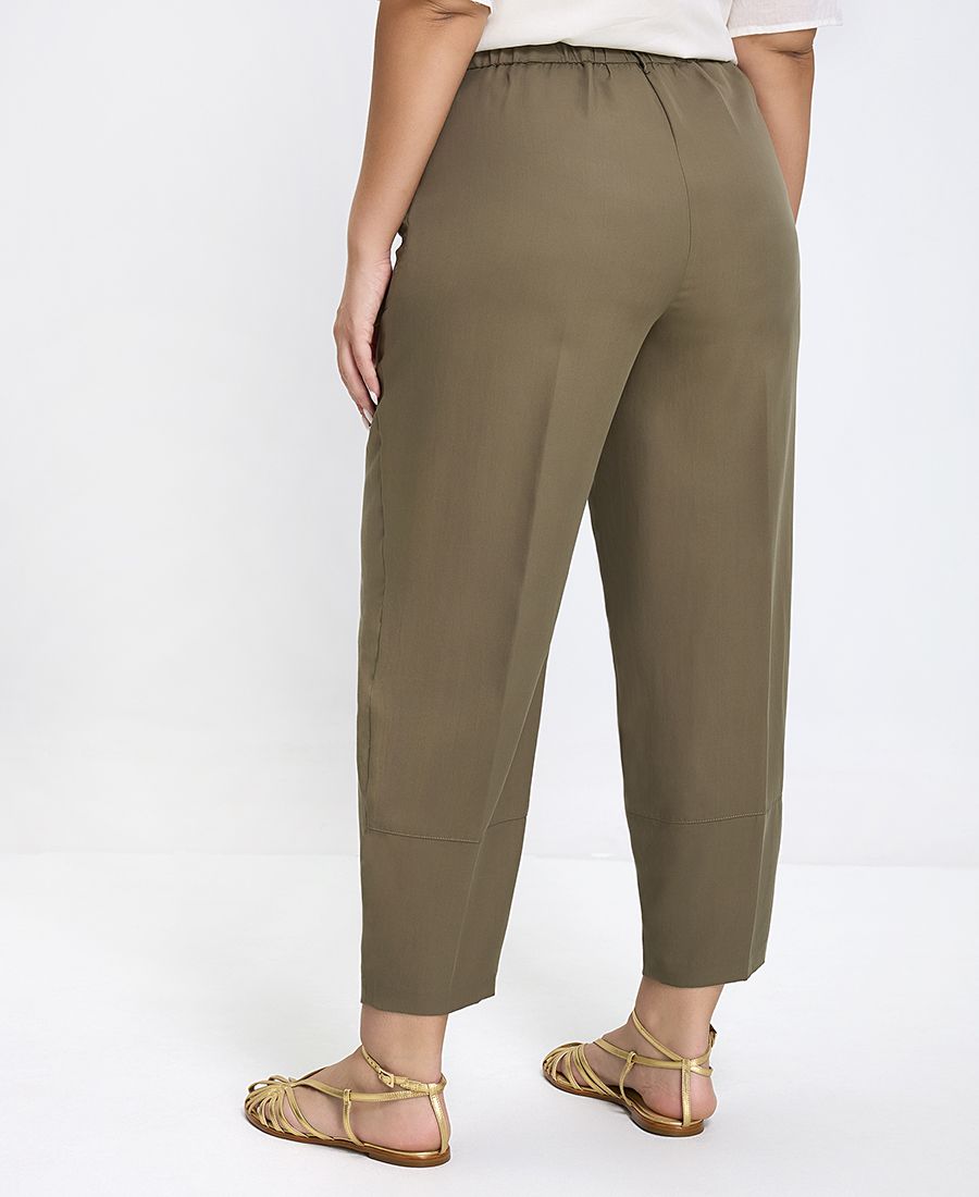 Γυναικείο Παντελόνι Tapered Fit Lyocell Με Ελαστική Μέση Χακί φωτογραφία