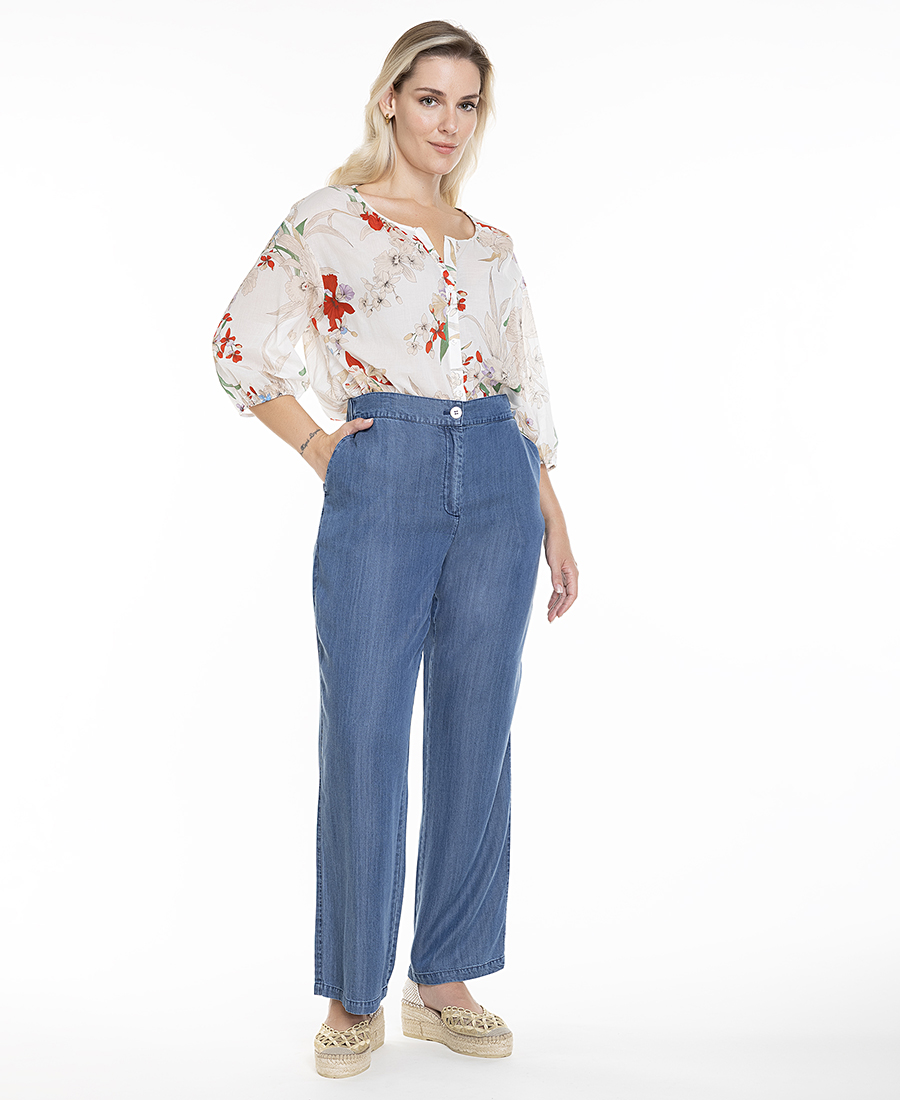 Luisa Μωβ Γυναικείο Παντελόνι Wide Leg Με Ελαστική Μέση