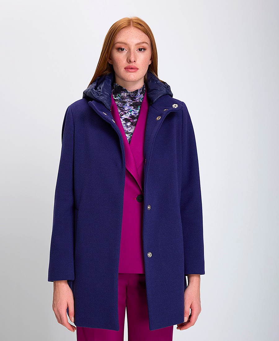 Luisa Viola Γυναικείο Παλτό με Αποσπώμενη Καπιτονέ Κουκούλα σε Μωβ