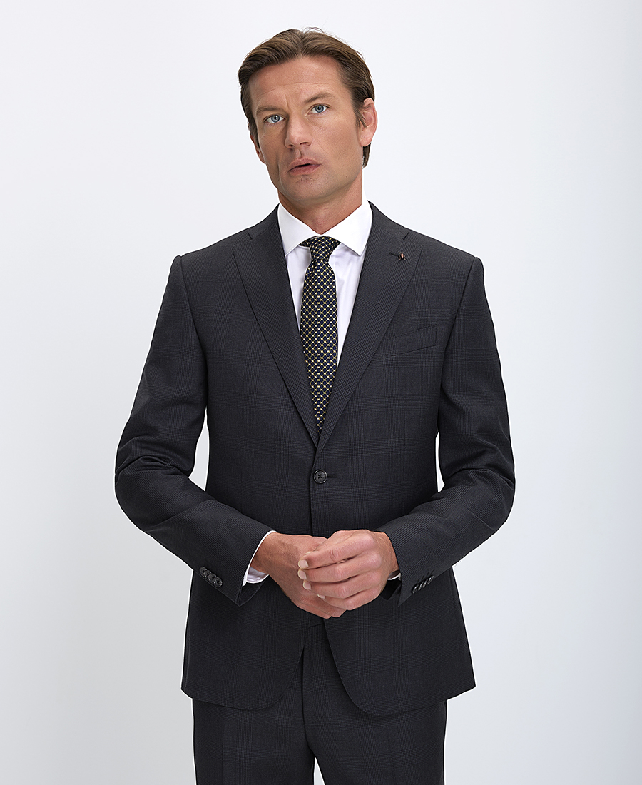 CC Collection Corneliani Ανδρικό Κοστούμι S110's Wool Twill Slim Fit σε Καρό Γκρι φωτογραφία