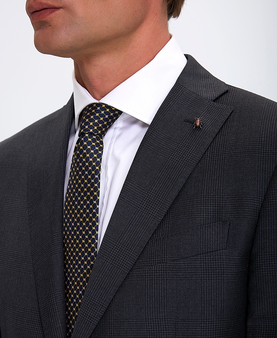 CC Collection Corneliani Ανδρικό Κοστούμι S110's Wool Twill Slim Fit σε Καρό Γκρι φωτογραφία