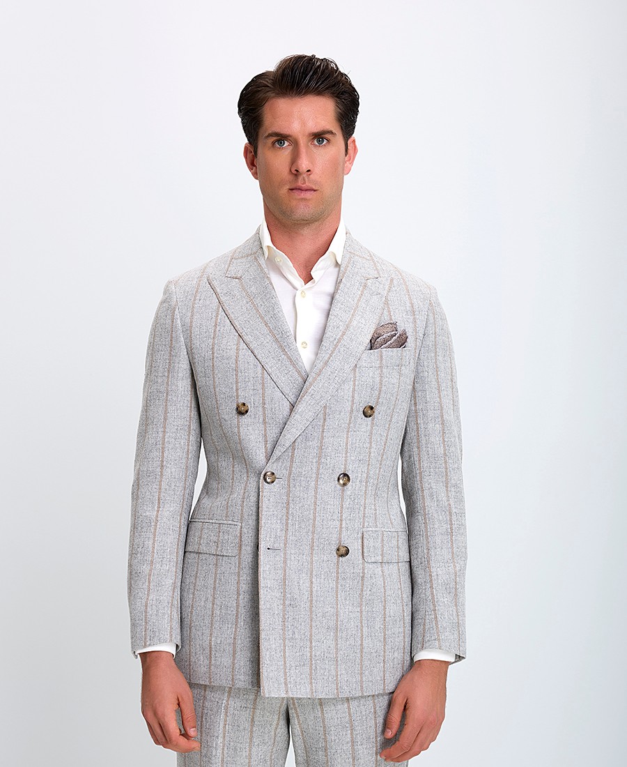 HD x Vardas Ανδρικό Κοστούμι Slim Fit Ριγέ Ανοιχτό Γκρι φωτογραφία