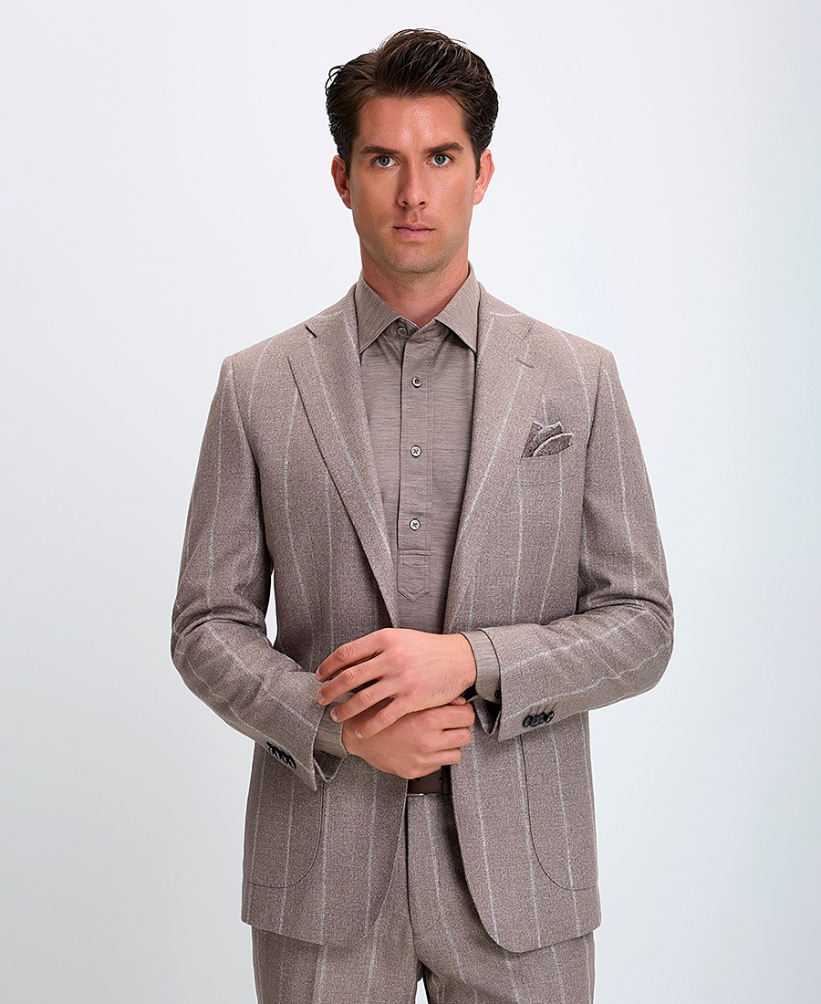 HD x Vardas Ανδρικό Κοστούμι Slim Fit Ανοιχτό Καφέ Ριγέ φωτογραφία