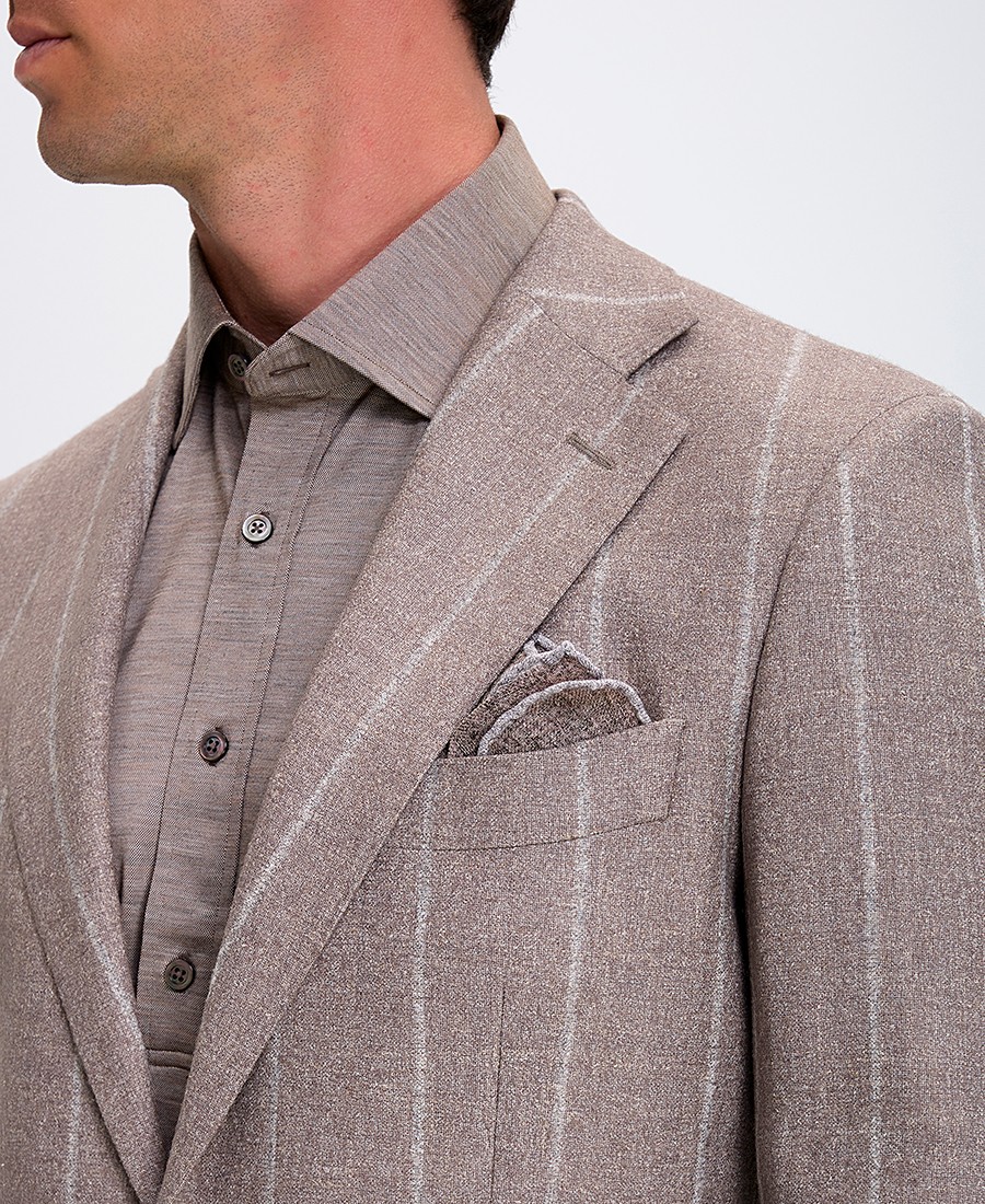 HD x Vardas Ανδρικό Κοστούμι Slim Fit Ανοιχτό Καφέ Ριγέ φωτογραφία