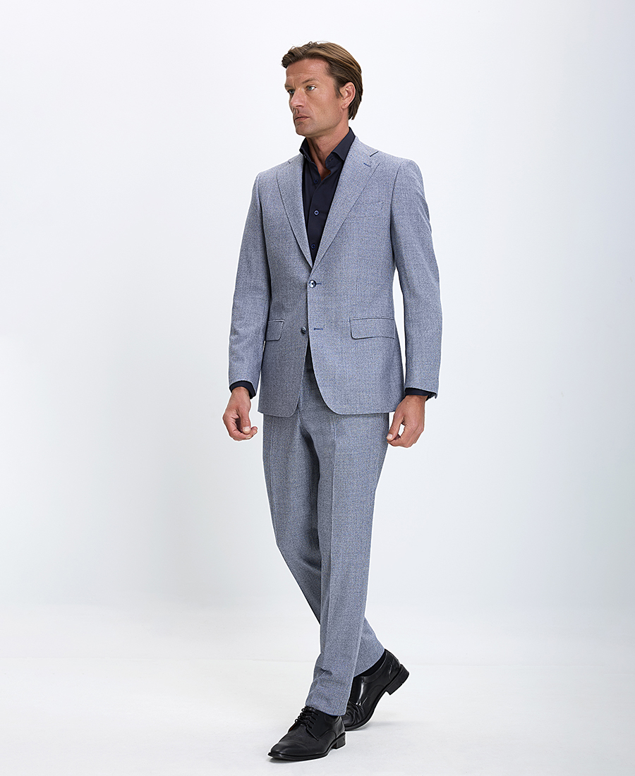 Hd X Vardas HD x Vardas Ανδρικό Κοστούμι Woven Wool & Cashmere Slim Fit Ανοιχτό Μπλε