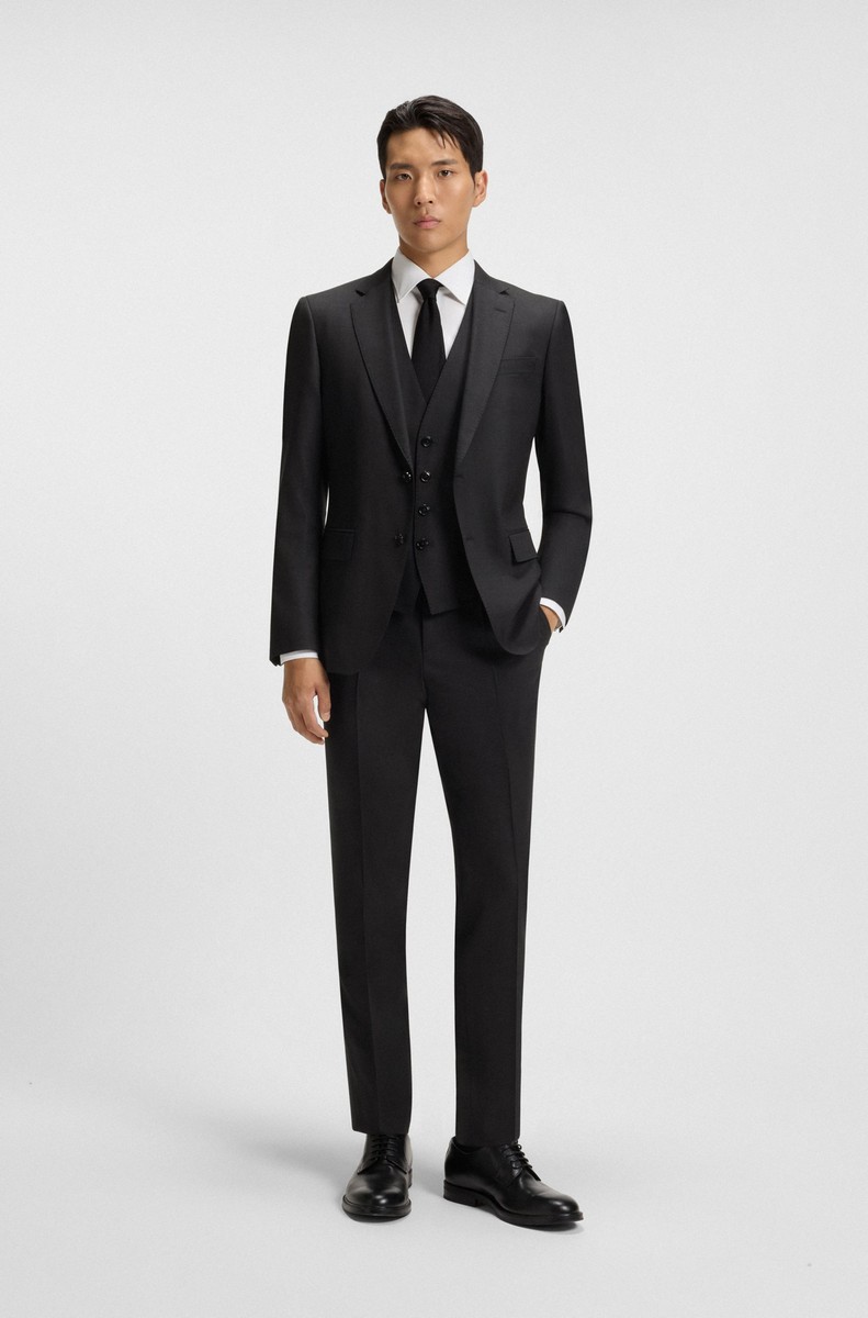 Boss Boss Ανδρικό Κοστούμι 3 Pieces Μάλλινο με Μικρομοτίβο Slim Fit