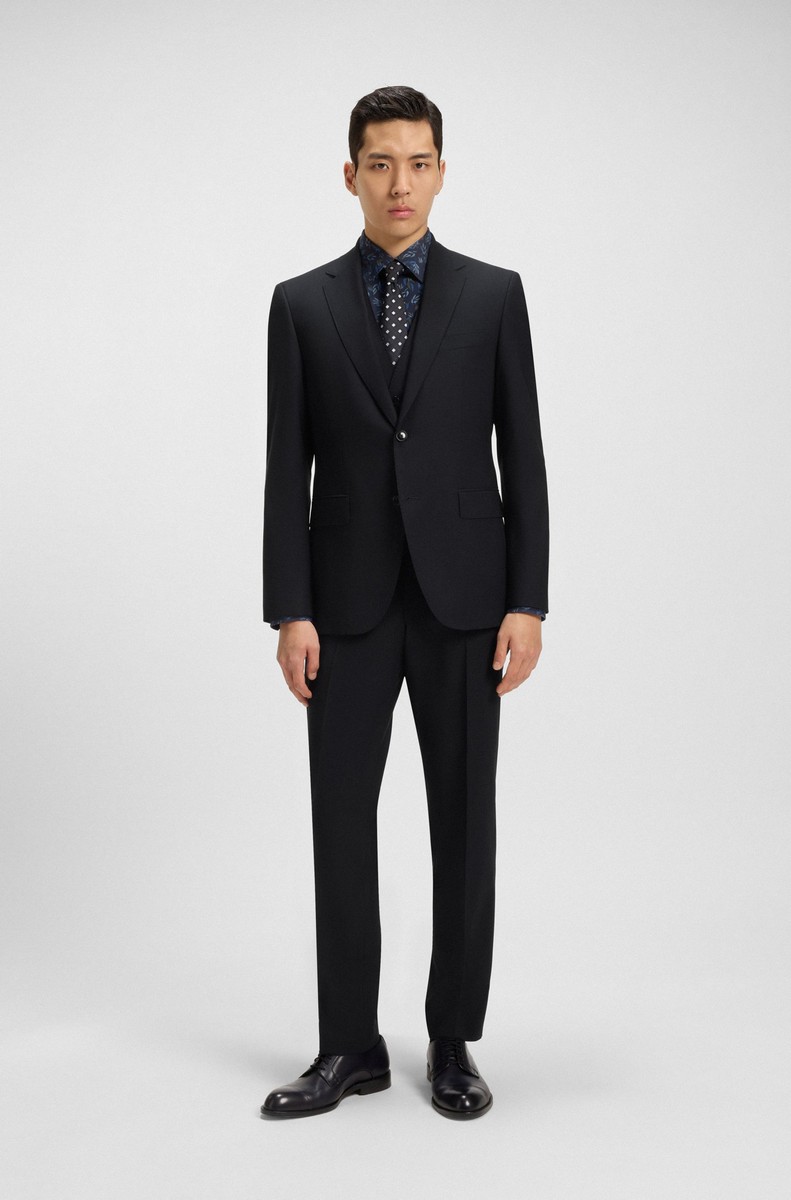 Boss Boss Ανδρικό Κοστούμι 3 Pieces Μάλλινο με Μικρομοτίβο Modern Fit σε Μπλε