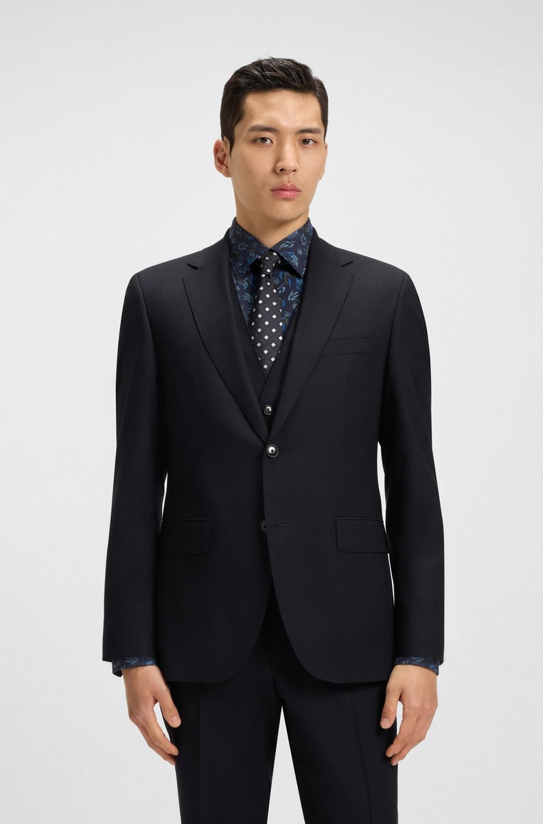 Boss Ανδρικό Κοστούμι 3 Pieces Μάλλινο με Μικρομοτίβο Modern Fit σε Μπλε φωτογραφία