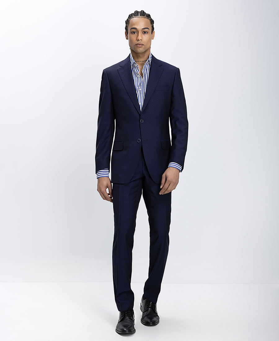 Vardas Vardas Ανδρικό Κοστούμι Μάλλινο Slim Fit Με Διακριτικό Σχέδιο