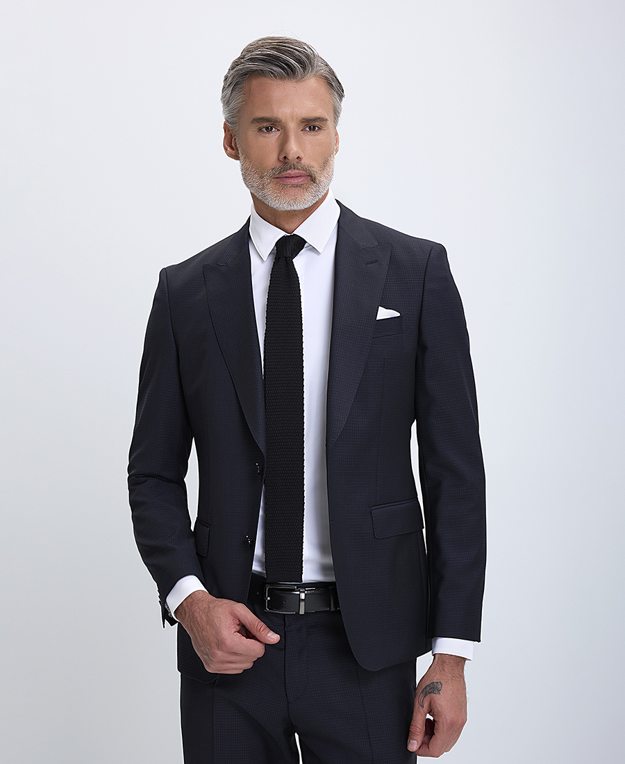 Boss Κοστούμι με Μικροσχέδιο Slim Fit σε Μπλε Σκούρο φωτογραφία