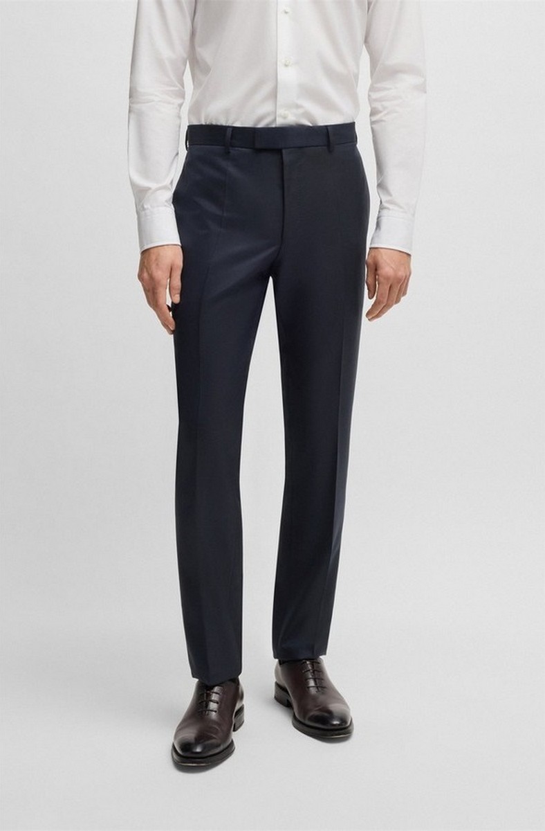 Boss Ανδρικό Κοστούμι Regular Fit Μάλλινο Μετάξι Μπλε Σκούρο φωτογραφία