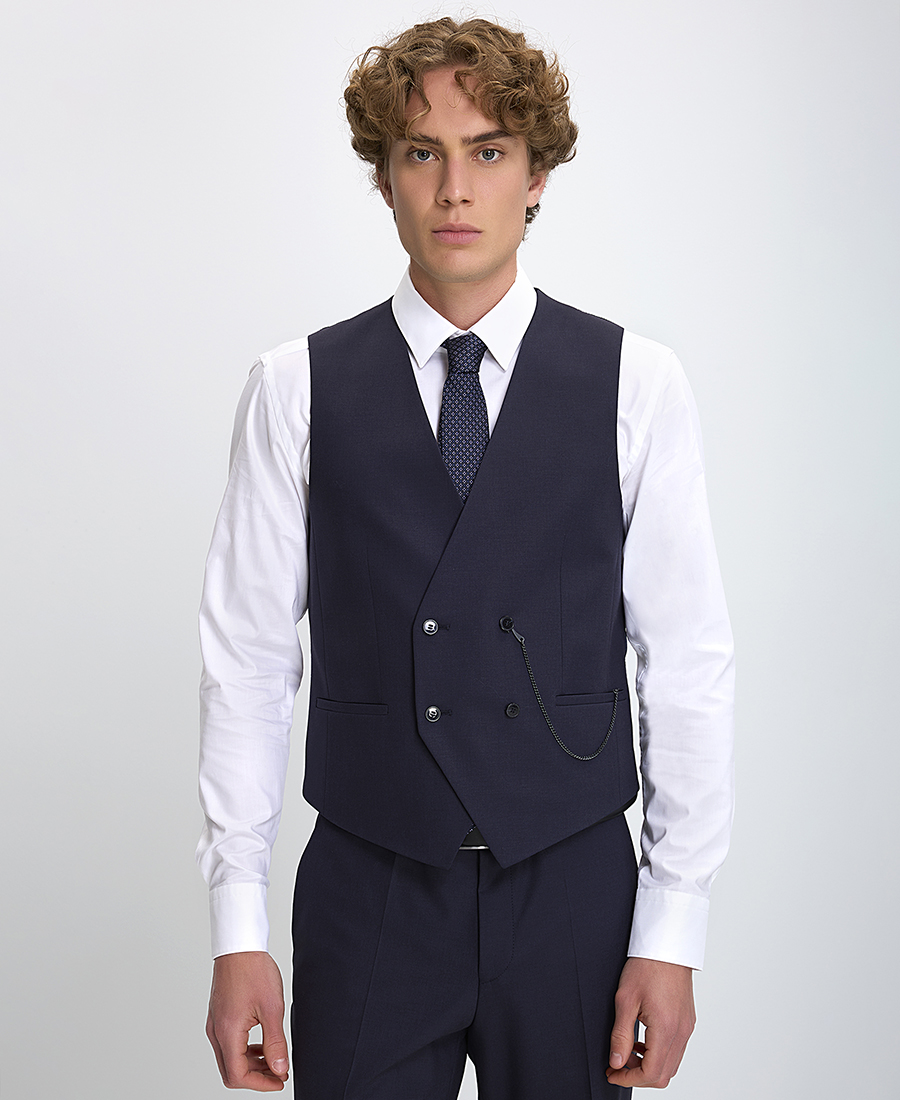 Hugo Ανδρικό Κοστούμι Regular Fit Με Γιλέκο Σε Σκούρο Μπλε φωτογραφία