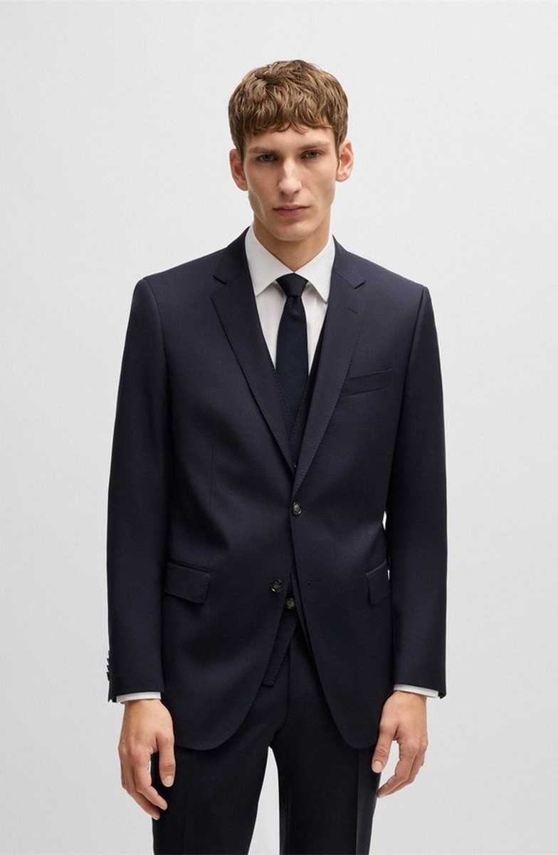 Boss Ανδρικό Κοστούμι Slim Fit Three-Piece Μάλλινο Μπλε φωτογραφία