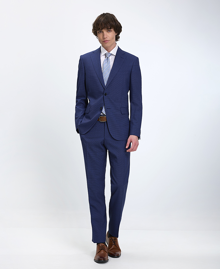 Kaiserhoff Kaiser Hoff Ανδρικό Κοστούμι Slim Fit Μάλλινο Merino Extrafine Μπλε