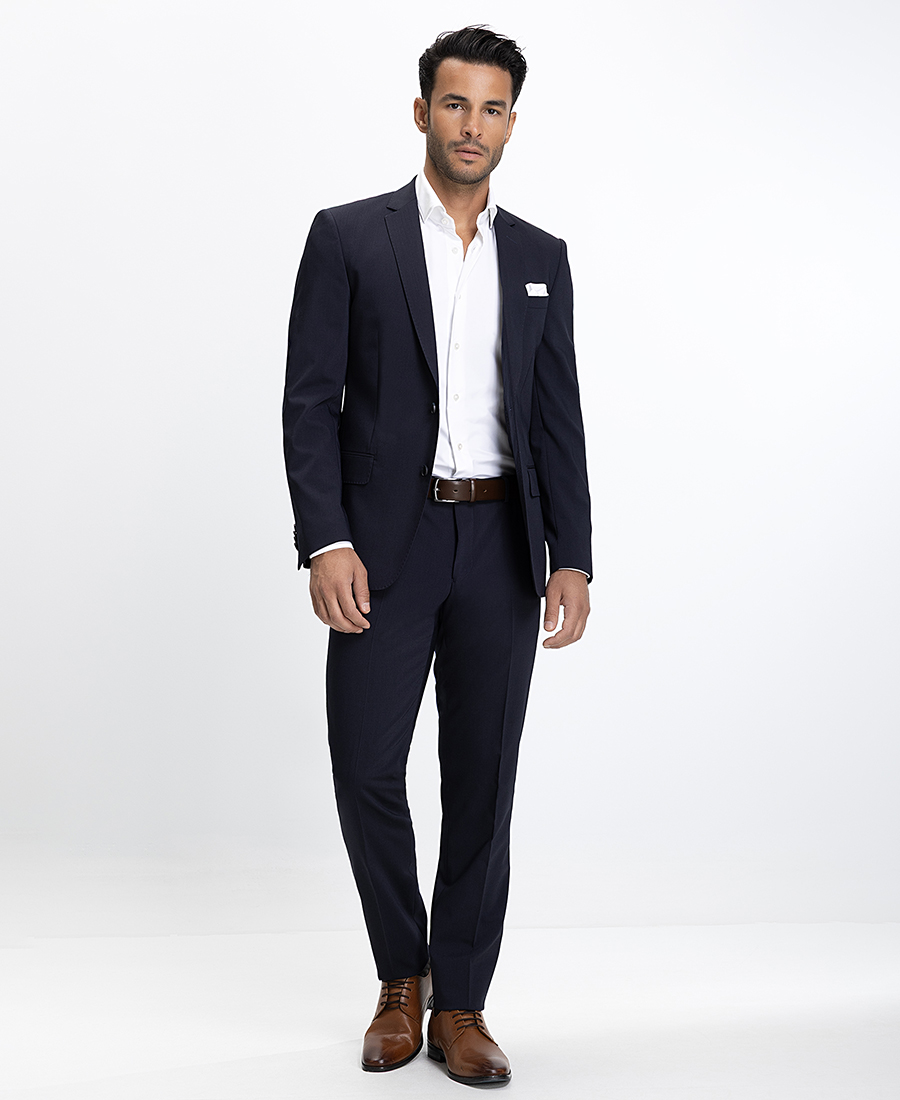 Vardas Vardas Ανδρικό Κοστούμι Slim Fit με Γιακά Notch από Μάλλινο Μείγμα Μπλε Σκούρο