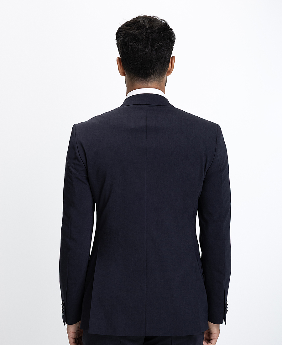 Vardas Ανδρικό Κοστούμι Slim Fit με Γιακά Notch από Μάλλινο Μείγμα Μπλε Σκούρο φωτογραφία