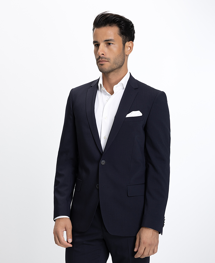 Vardas Ανδρικό Κοστούμι Slim Fit με Γιακά Notch από Μάλλινο Μείγμα Μπλε Σκούρο φωτογραφία