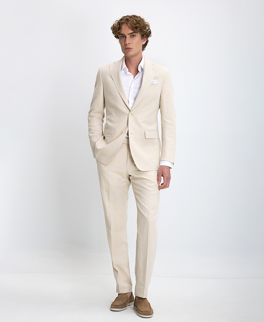 Vardas Vardas Ανδρικό Κοστούμι Slim Fit Από Λινό Εκρού