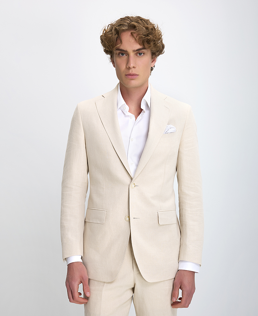 Vardas Ανδρικό Κοστούμι Slim Fit Από Λινό Εκρού φωτογραφία
