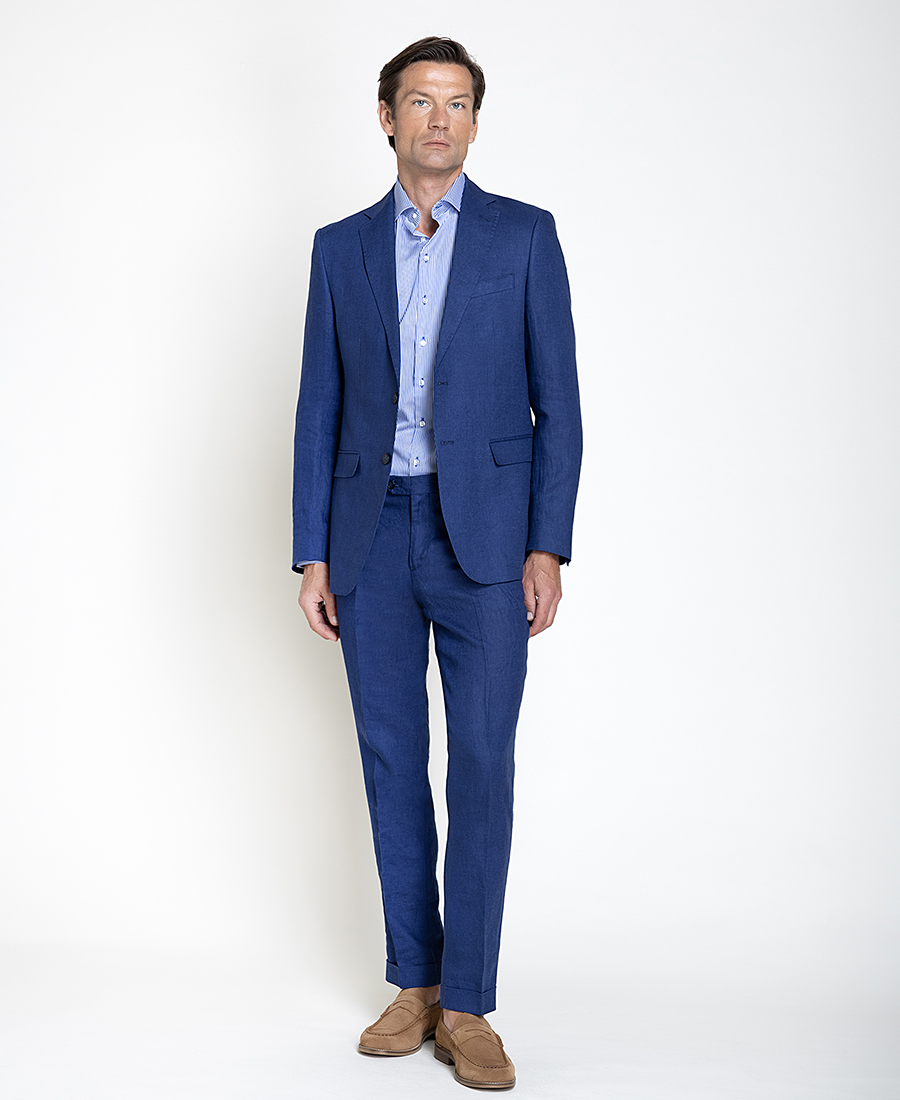 Vardas Ανδρικό Μονόχρωμο Λινό Κοστούμι Tailored Fit Για Business & Formal Εμφανίσεις