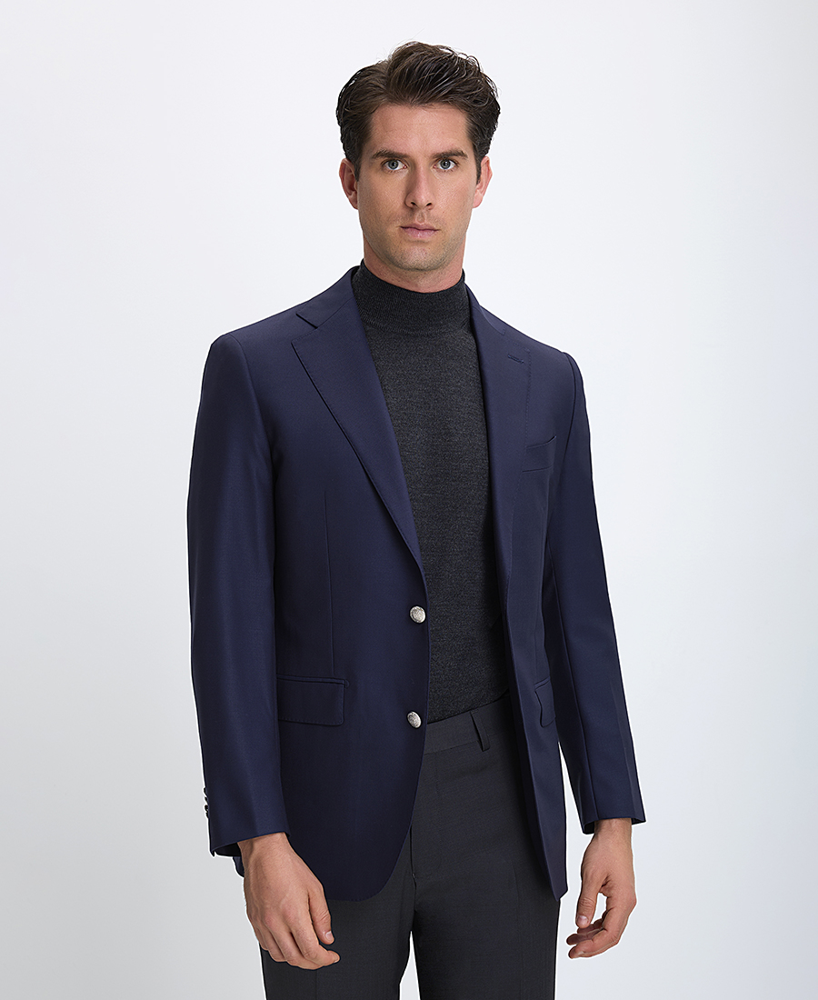 Hd X Vardas HD x Vardas Ανδρικό Σακάκι Slim Fit από Μαλλί Σκούρο Μπλε