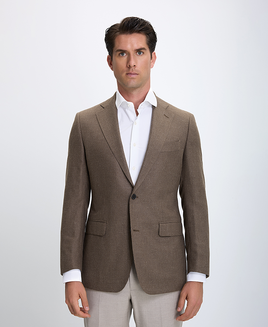 Hd X Vardas HD x Vardas Ανδρικό Σακάκι Slim Fit Μετάξι & Μαλλί Καφέ