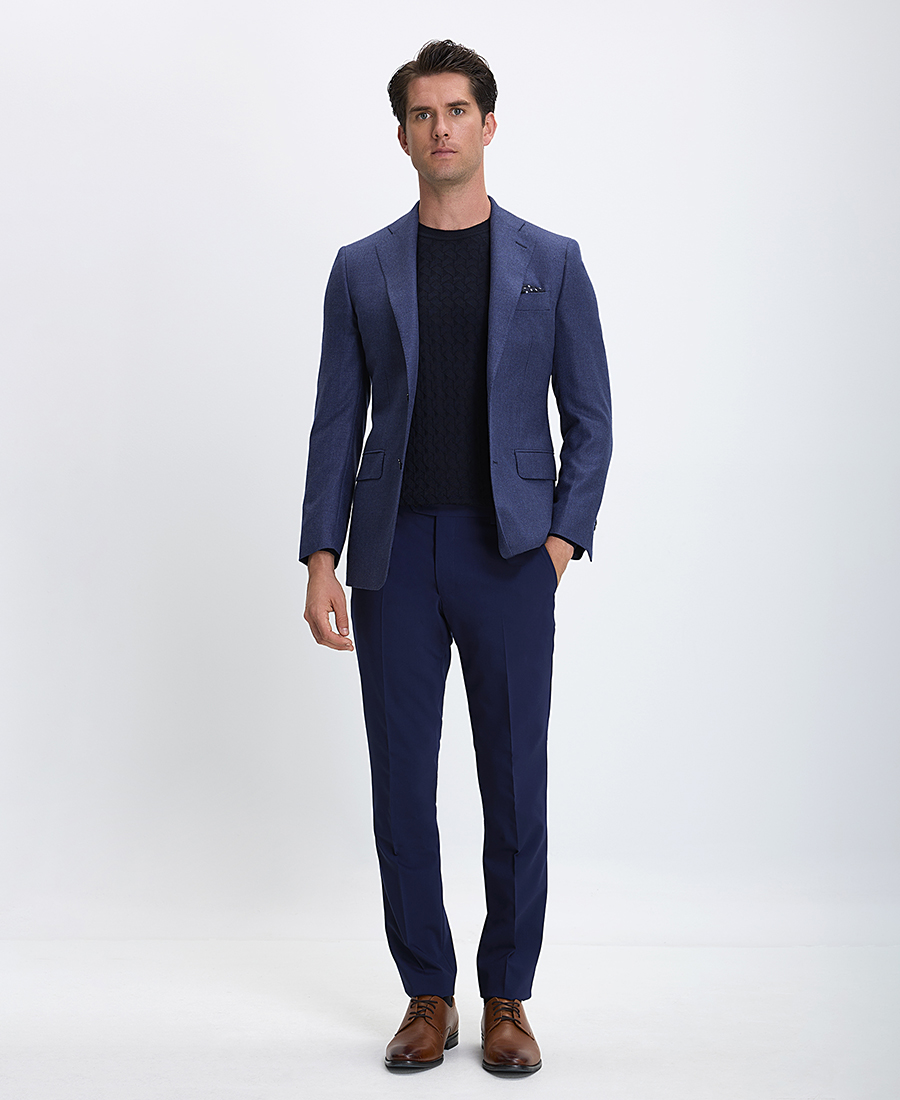 HD x Vardas Ανδρικό Σακάκι Slim Fit Μετάξι & Μαλλί Μπλε φωτογραφία