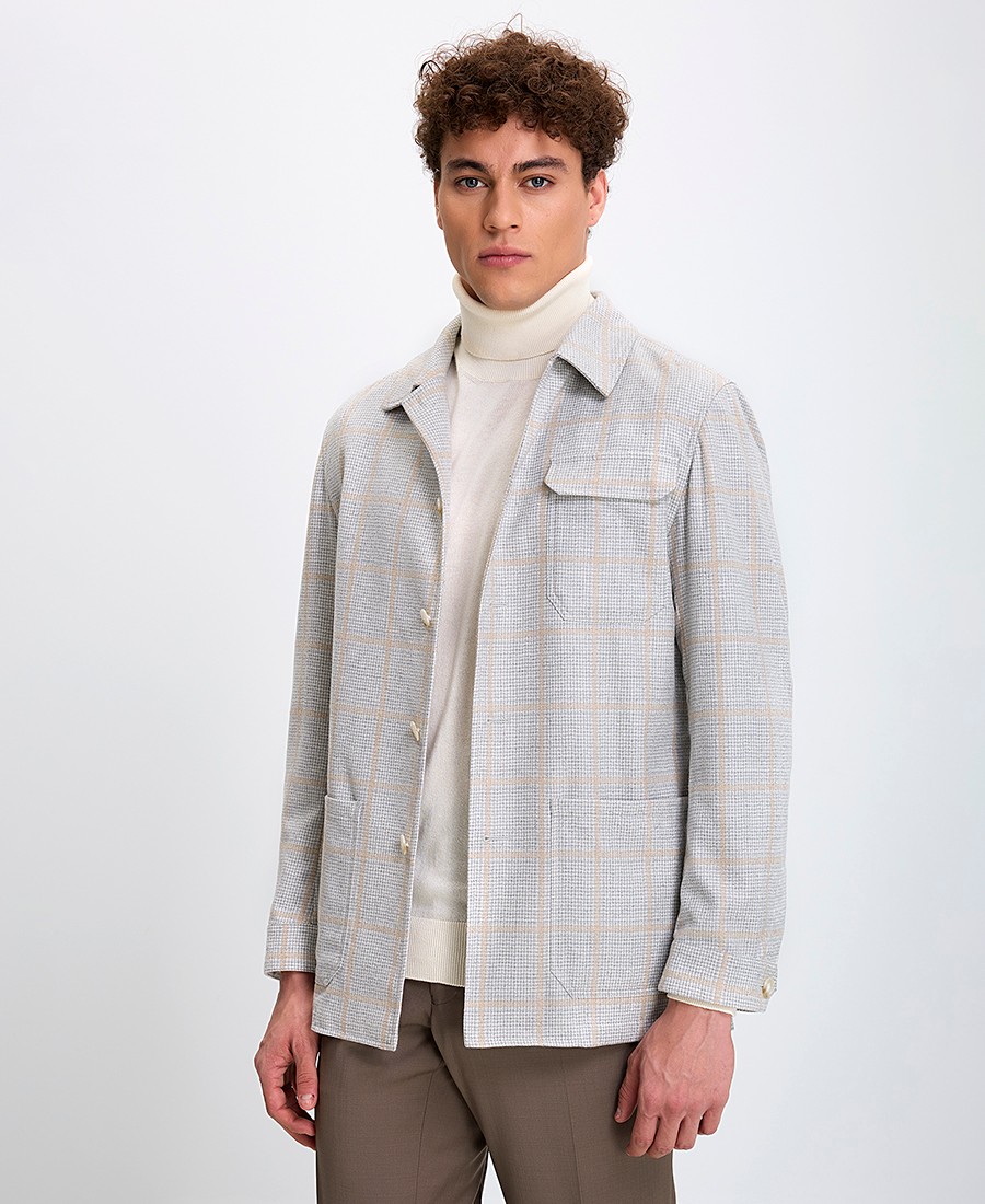 Hd X Vardas Hd x Vardas Ανδρικό Σακάκι Wool με Εξωτερικές Τσέπες Modern Fit σε Καρό Γκρι