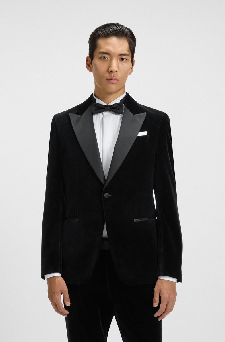 Boss Ανδρικό Tuxedo Slim Fit Από Βελούδο Βαμβακιού Με Μεταξωτές Λεπτομέρειες