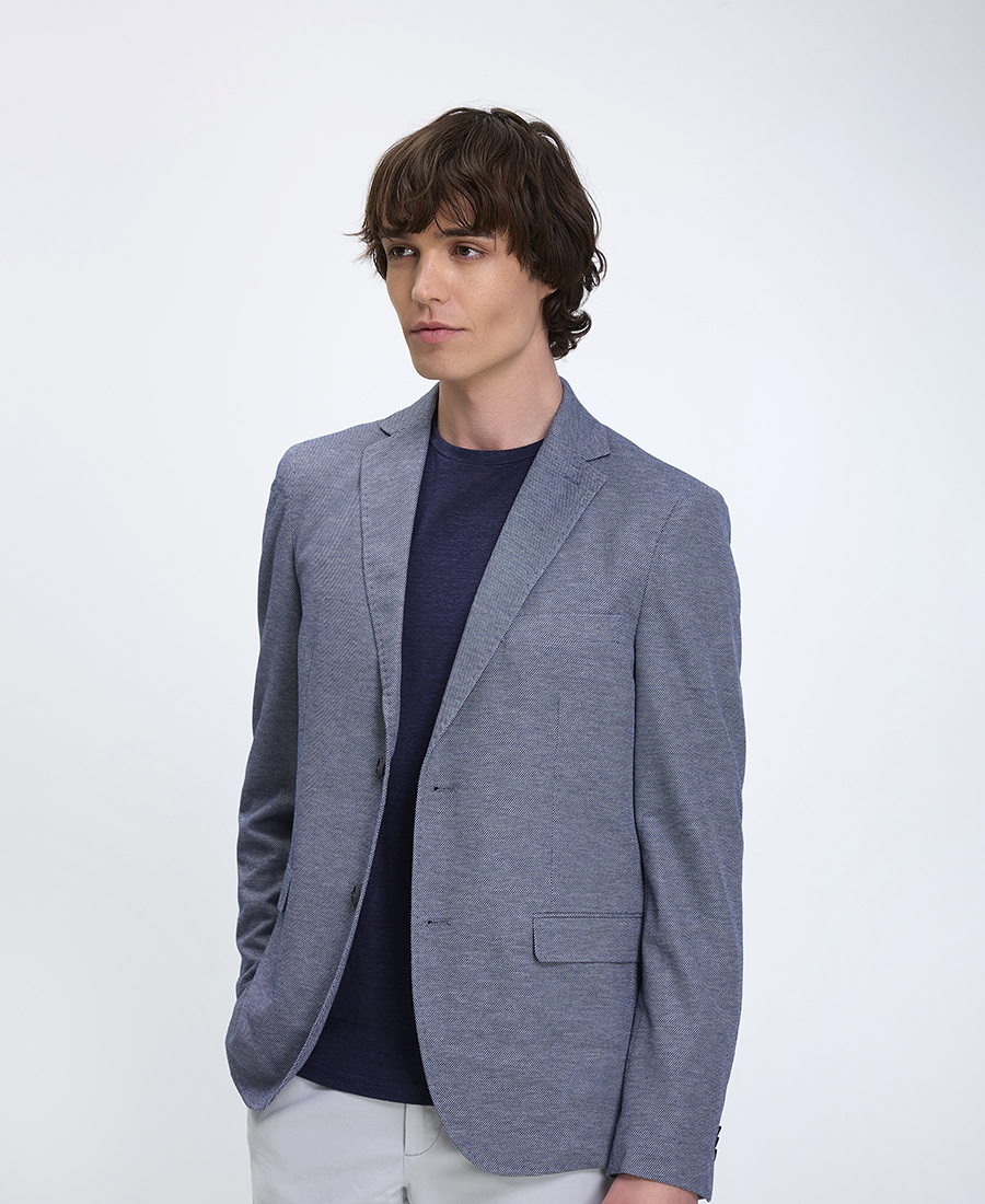 Donini Donini Ανδρικό Σακάκι με Ανάγλυφη Πλέξη Modern Fit σε Μπλε