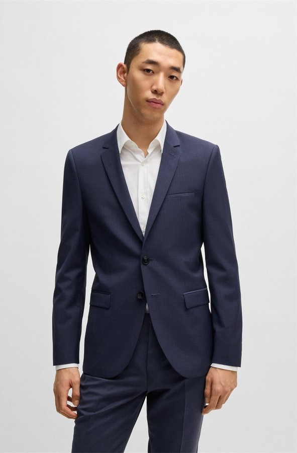 Hugo Hugo Ανδρικό Σακάκι Extra-Slim Fit Από Μελανζέ Παρθένο Μαλλί