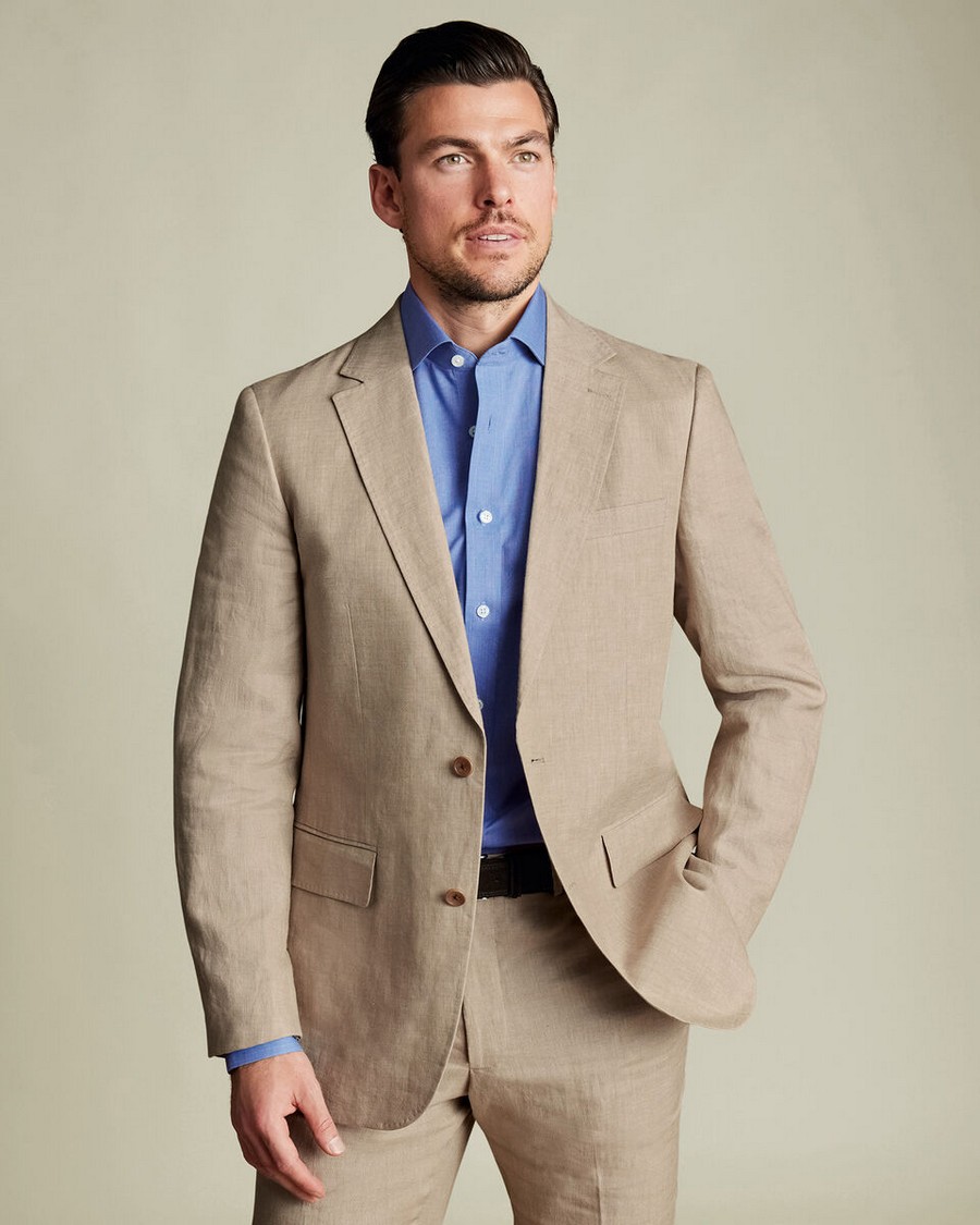 Charles Tyrwhitt Charles Tyrwhitt Ανδρικό Σακάκι Λινό Modern Fit σε Μπεζ