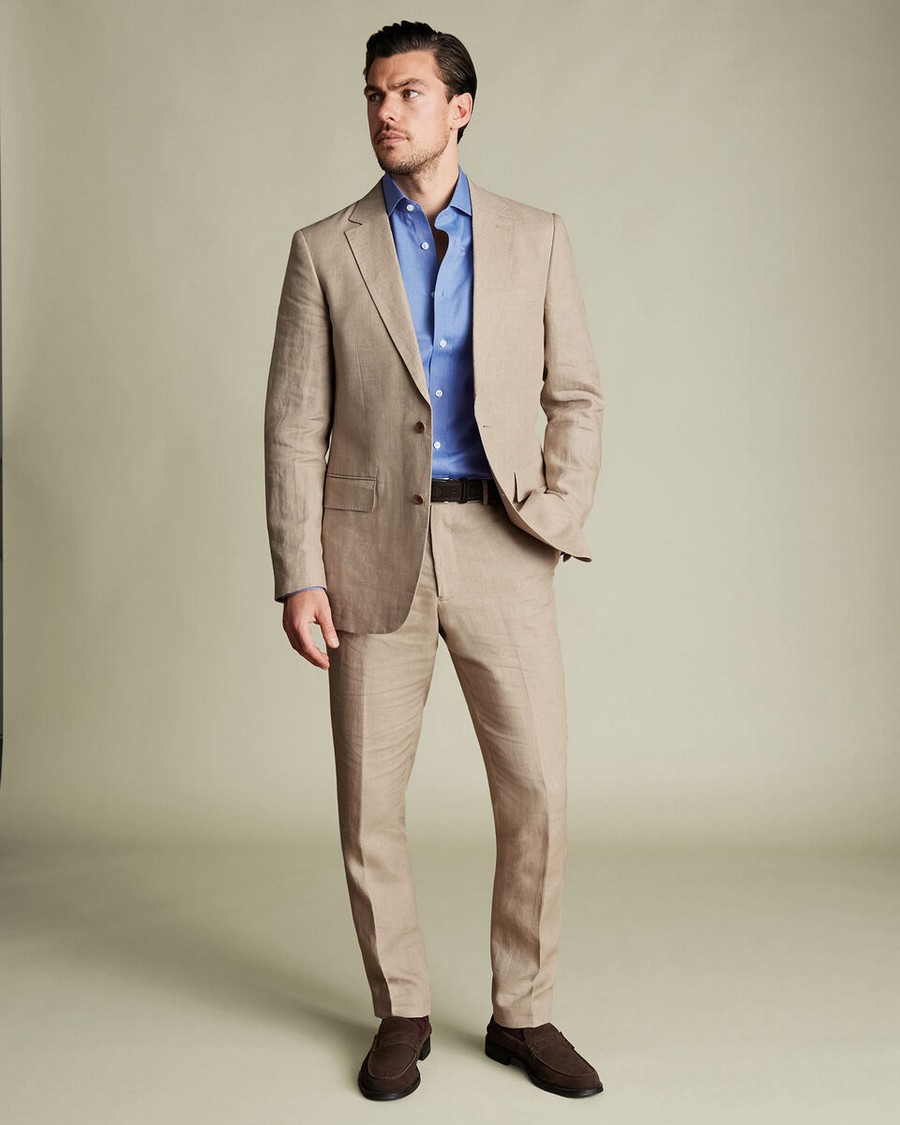 Charles Tyrwhitt Ανδρικό Σακάκι Λινό Modern Fit σε Μπεζ φωτογραφία