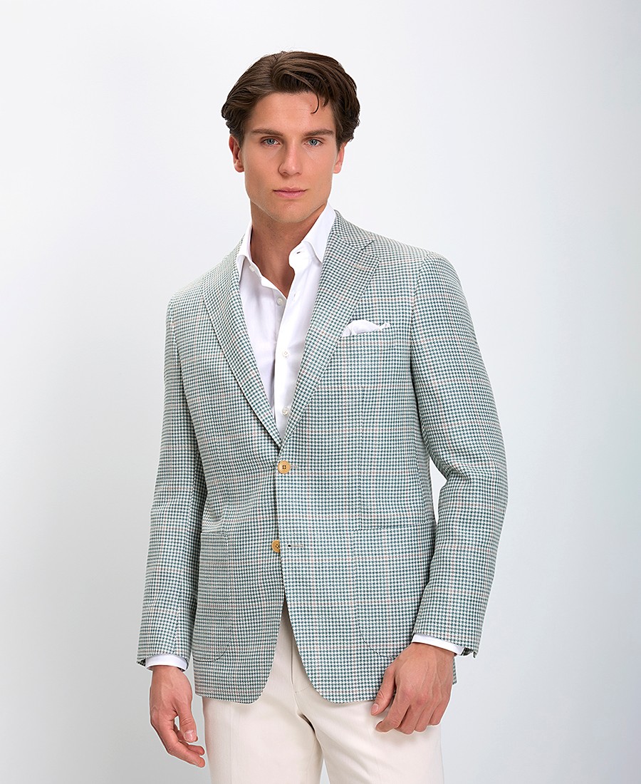 Hd x Vardas Ανδρικό Σακάκι με Μικροσχέδιο Slim Fit σε Μπεζ/Πράσινο