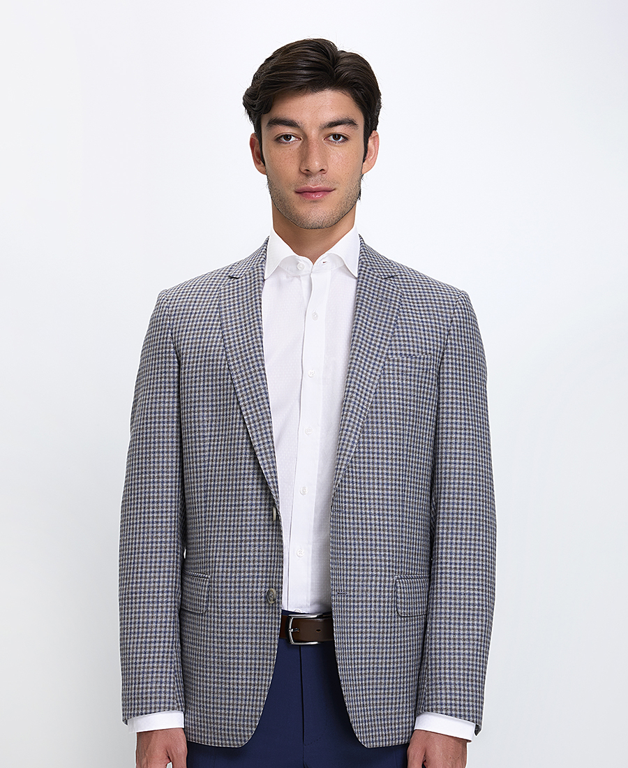 Hd X Vardas Hd X Vardas Ανδρικό Σακάκι Regular Fit Καρό Μπλε/Μπεζ