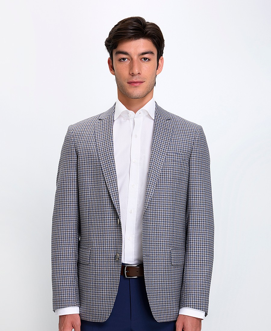 Hd X Vardas Ανδρικό Σακάκι Regular Fit Καρό Μπλε/Μπεζ