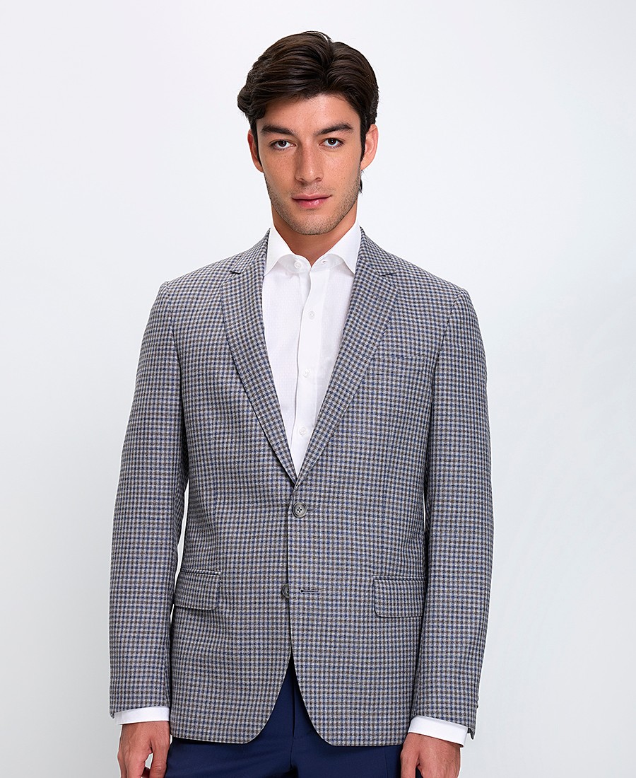 Hd X Vardas Ανδρικό Σακάκι Regular Fit Καρό Μπλε/Μπεζ φωτογραφία