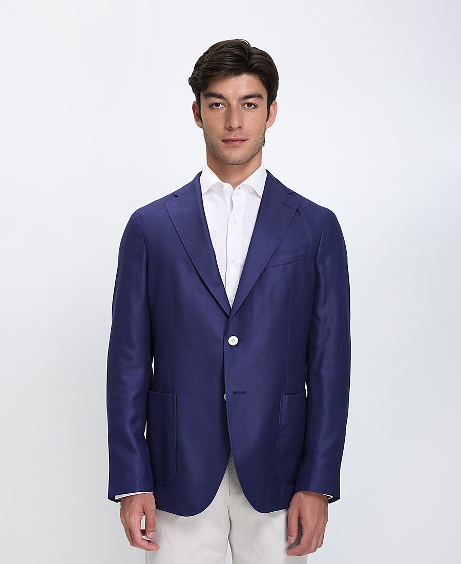 Hd X Vardas Ανδρικό Σακάκι Regular Fit Μεταξωτό Μονόπετο Μπλε φωτογραφία