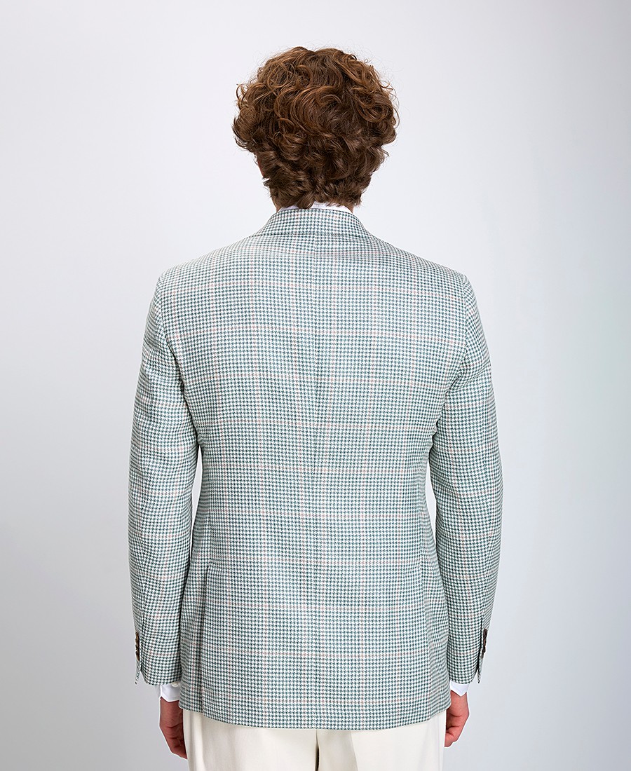 Hd X Vardas Ανδρικό Σακάκι Slim Fit Από Μείγμα Wool, Μετάξι Και Λινό Πράσινο Καρό φωτογραφία