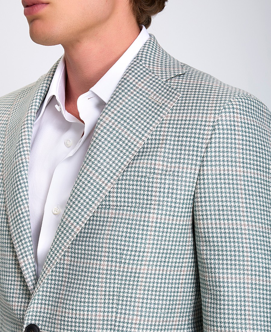 Hd X Vardas Ανδρικό Σακάκι Slim Fit Από Μείγμα Wool, Μετάξι Και Λινό Πράσινο Καρό φωτογραφία