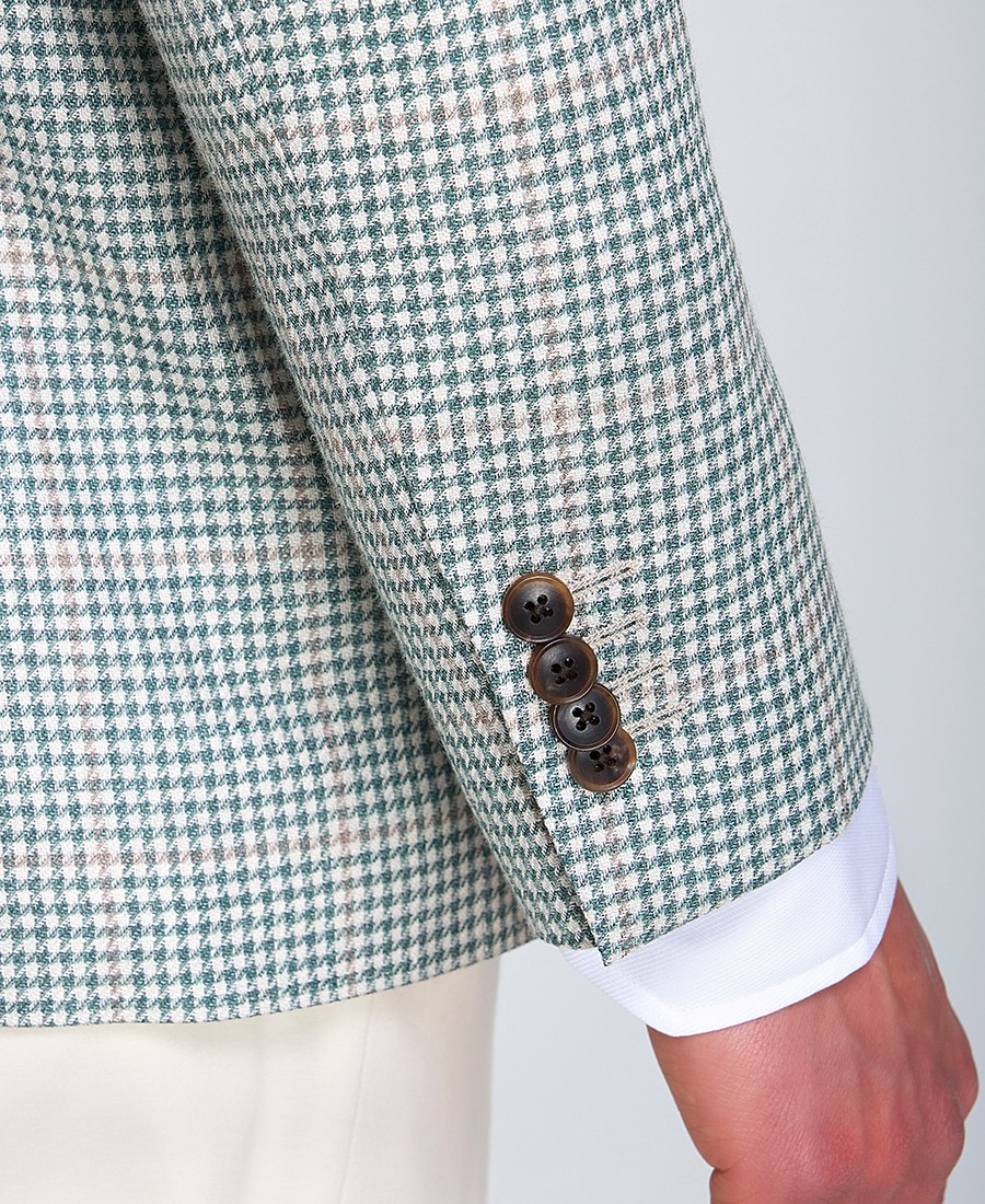 Hd X Vardas Ανδρικό Σακάκι Slim Fit Από Μείγμα Wool, Μετάξι Και Λινό Πράσινο Καρό φωτογραφία