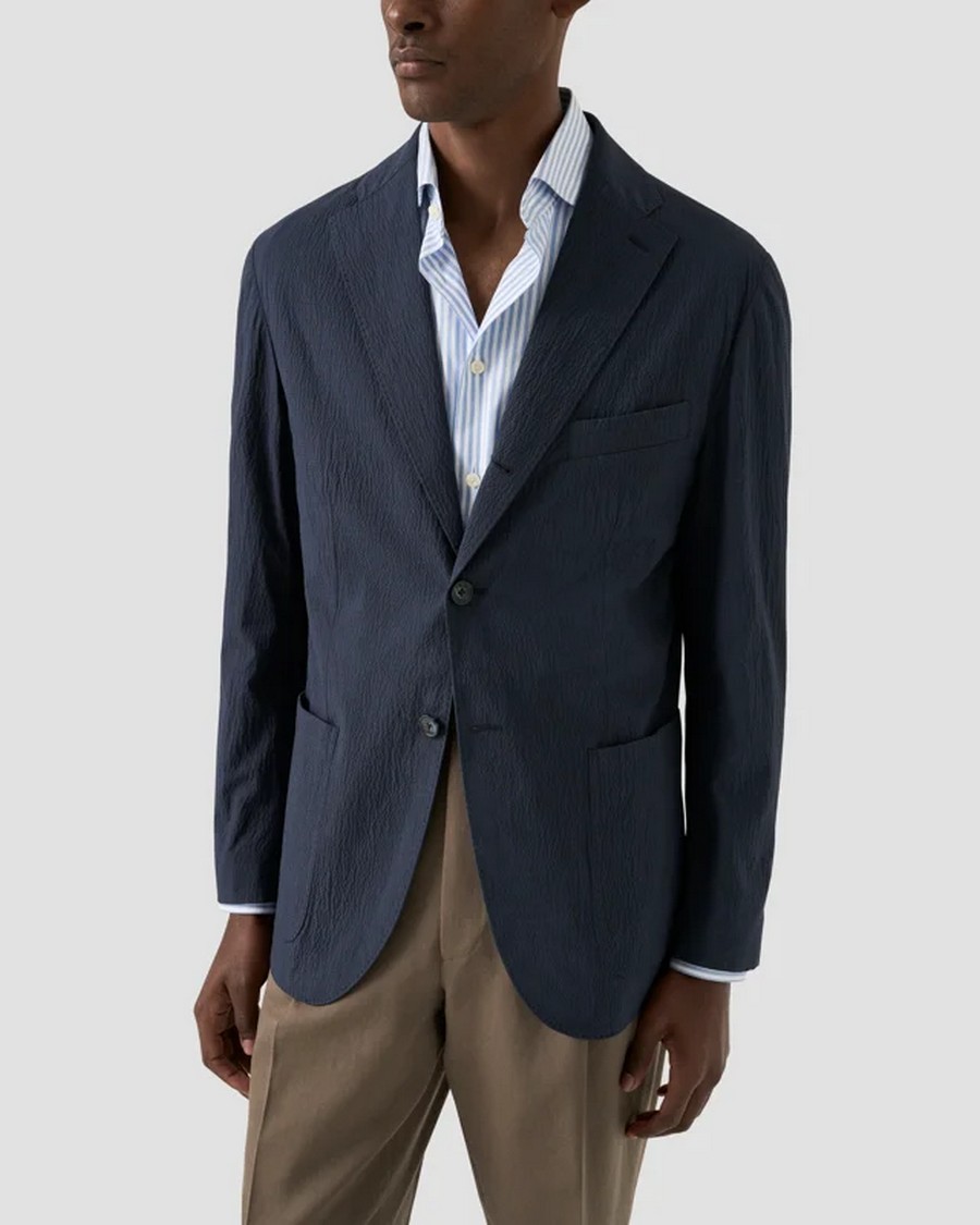 Eton Ανδρικό Σακάκι Slim Fit Με Seersucker Υφή Και Unlined Κατασκευή