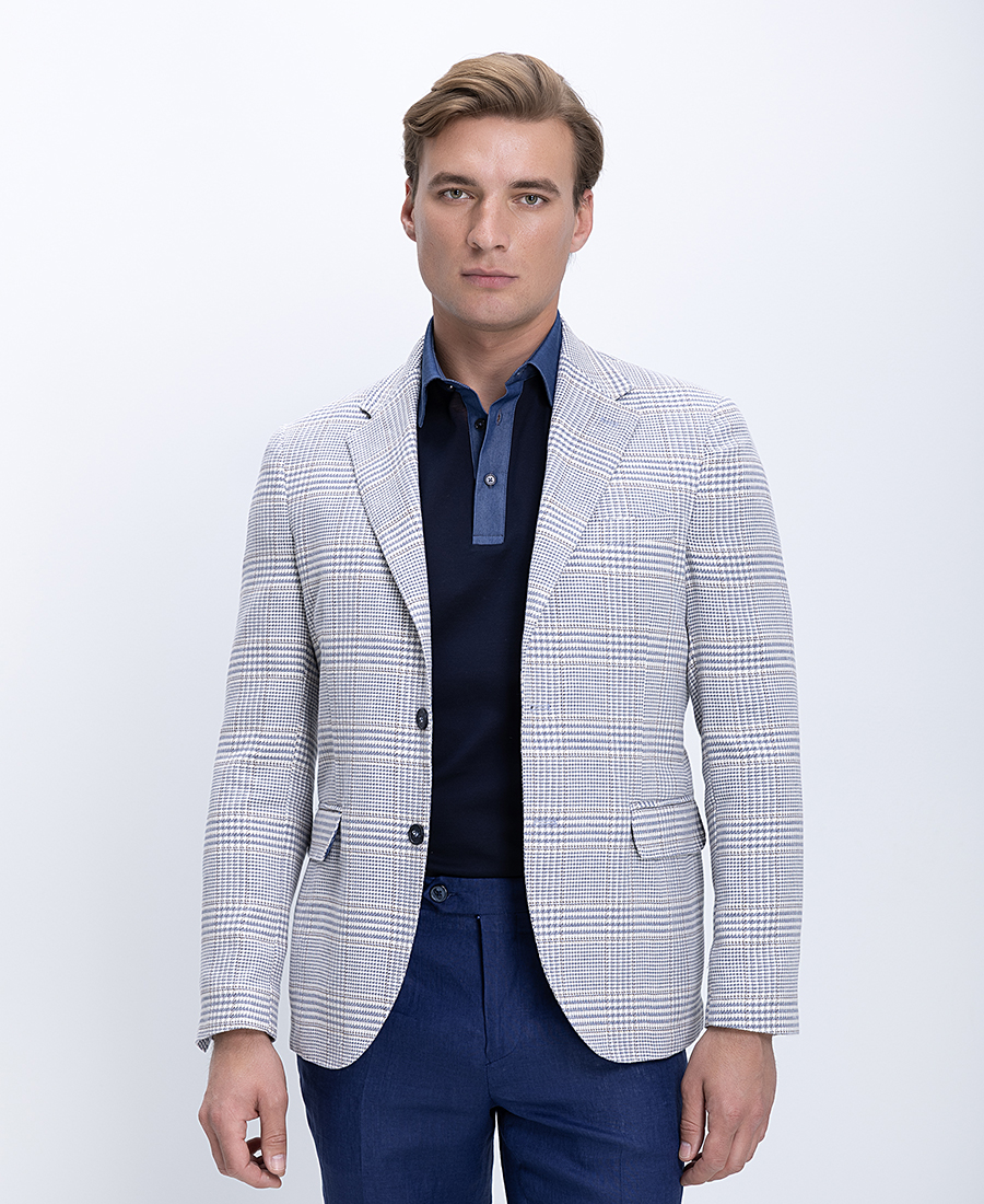 Vardas Ανδρικό Σακάκι Με Καρό Σχέδιο Και Πέτο Notch Modern Fit